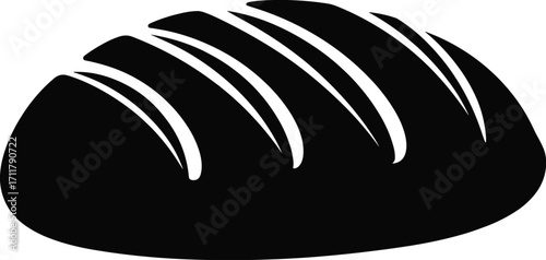 Freshly baked bread silhouette, artisan loaf illustration, homemade bakery product, rustic bread icon, black vector food symbol, healthy organic whole grain bread art, simple design