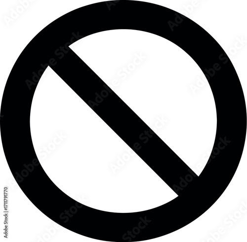Black prohibition symbol on white background indicating restriction or negation