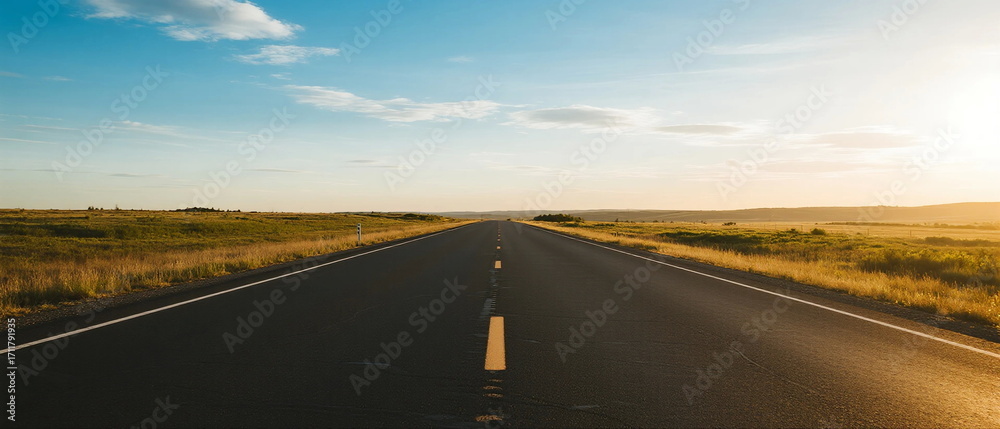 Naklejka premium Endless open road under clear blue sky during sunny day