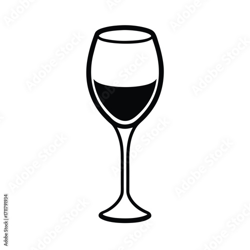 Elegant black silhouette of a wine glass on white background