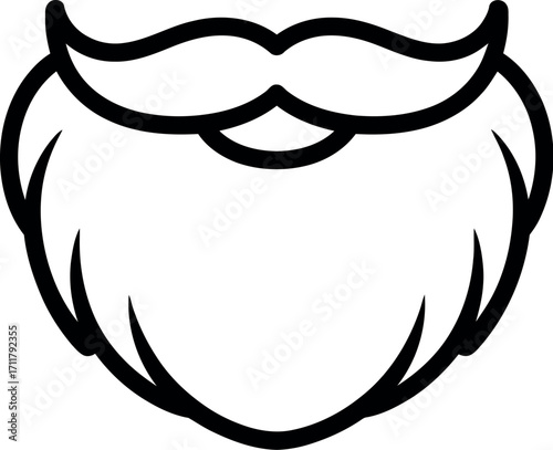 Stylized outline of a full beard and mustache, simple graphic for design