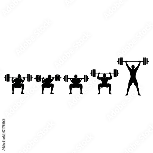 Weightlifting Workout Sequence - Squat, Lift, and Overhead Press.