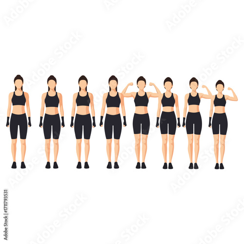 Woman in sportswear demonstrating fitness exercises in sequence.