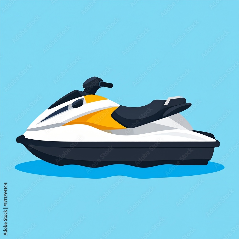Naklejka premium A sleek, stylized illustration of a jet ski floating on a light blue water surface.