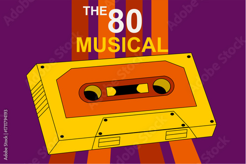 Retro background cassette tape and abstract stripes shapes concept design. Vector illustration.