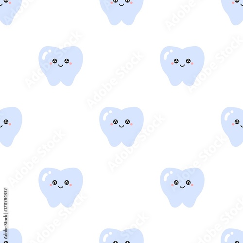 Wallpaper Mural Tooth pattern background. Hand drawn doodle tooth pattern background. Dental care seamless pattern with cute face. Seamless patterns with teeth. Torontodigital.ca