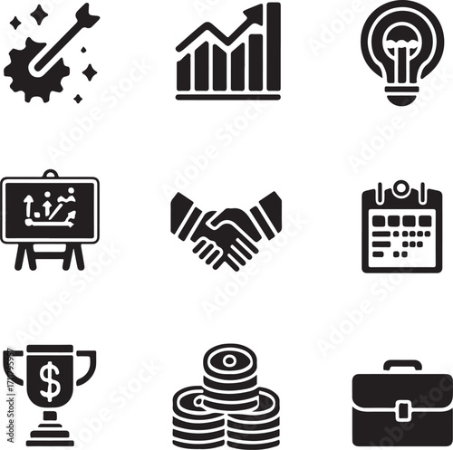 Business icons success growth finance strategy goals teamwork