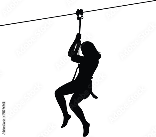 Girl ziplining silhouette, adventure sport, outdoor activity, thrill seeker, extreme sport, nature fun, active lifestyle, summer recreation, youth outdoor, zip line ride