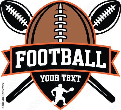 Bold customizable american football emblem logo design with player silhouette and text