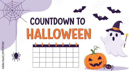 Exciting Halloween countdown with spooky calendar and cheerful ghost