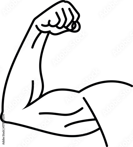 flexed bicep muscle arm silhouette, strong muscular arm line art, fitness gym bodybuilding icon, flexing arm vector illustration, strength power symbol