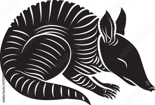 Stylized aardvark curled up sleeping black and white