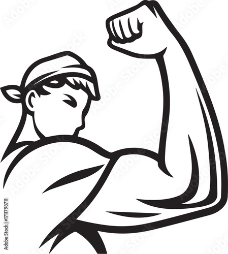 flexed bicep muscle arm silhouette, strong muscular arm line art, fitness gym bodybuilding icon, flexing arm vector illustration, strength power symbol