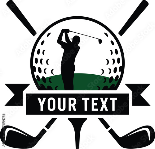 Stylish golf emblem logo with golfer silhouette and crossed clubs for sport brands
