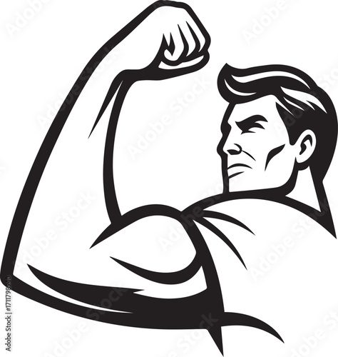 flexed bicep muscle arm silhouette, strong muscular arm line art, fitness gym bodybuilding icon, flexing arm vector illustration, strength power symbol