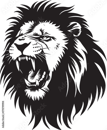 Wallpaper Mural Fierce roaring lion head black white powerful symbol Torontodigital.ca