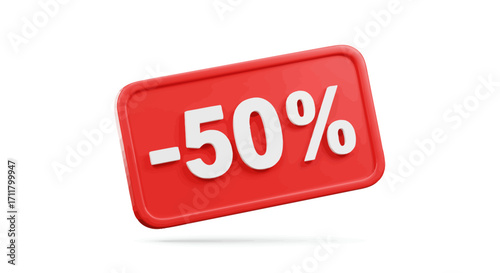 A red rectangular sign angled diagonally displays 50 in white text
