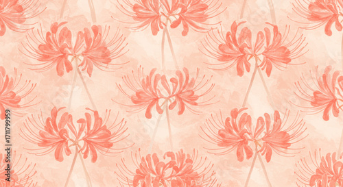 Watercolor seamless pattern featuring delicate orange spider lilies for elegant design elements