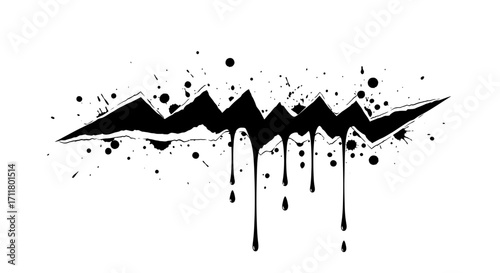 Dynamic jagged black ink streak with dripping paint splatters creates edgy urban design element