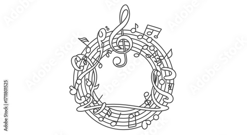 Elegant musical notes and treble clef form a captivating decorative frame, perfect for artistic projects.