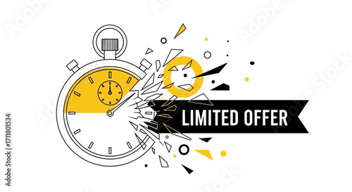 Urgent limited offer explosion graphic with stopwatch and sale announcement