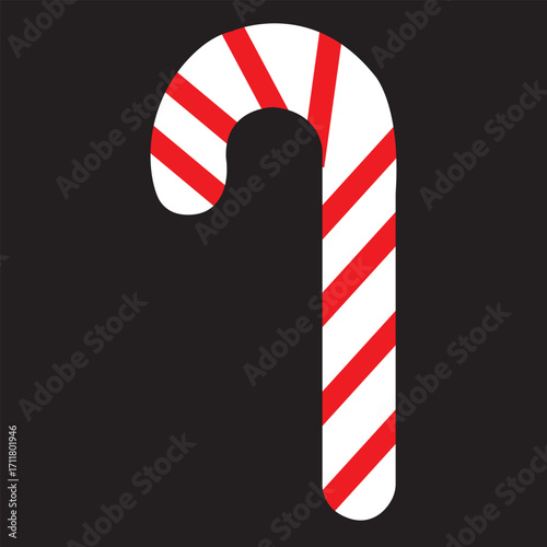 Red and white candy cane illustration isolated on black background