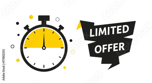 Urgent time limited offer banner with stopwatch and bold text for sales promotion