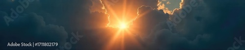 A single, bright light shines through dark clouds, symbolizing hope and spiritual deliverance Perfect for themes of faith, redemption, and overcoming adversity , comfort, transcendence, resurrection