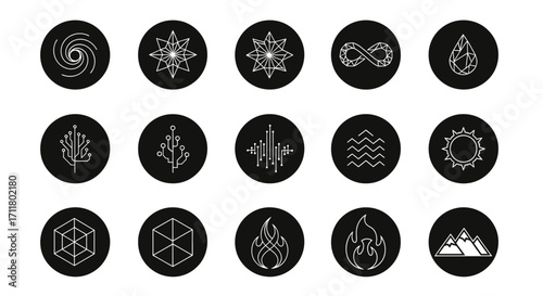 Modern icons represent concepts like technology, nature, and energy for dynamic designs