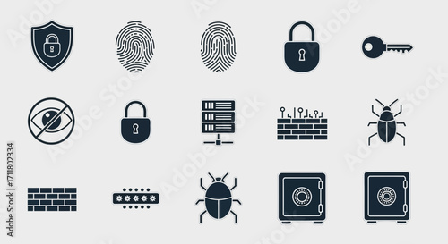 Protect your digital world with these essential cybersecurity icons, safeguarding data and privacy effectively.