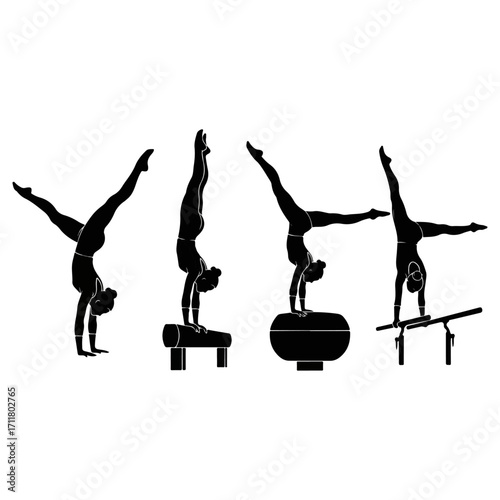Gymnastics Silhouettes - Handstands on Various Apparatuses.