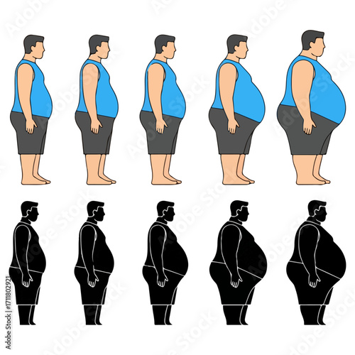 Progression of Weight Gain in Mens Body Shapes.