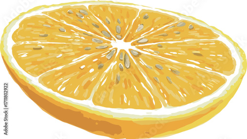 A close-up digital illustration of a halved lemon. The lemon is depicted in bright, vivid yellow tones, showcasing its juicy interior with clearly defined segments radiating from the center.