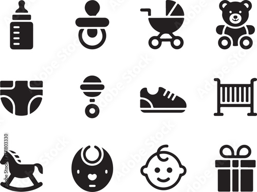 Cute baby icons for nursery, gifts, and newborn essentials