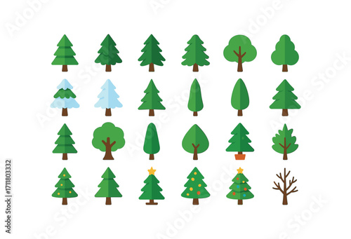 colorful flat vector icons Trees (Types) pine tree fir tree spruce tree cedar tree juniper tree cypress tree snow tree frosted tree white tree green tree mini tree giant tree slim tree full.