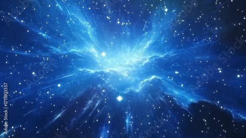 Blue stars and nebulae illuminate the vast expanse of outer space in breathtaking cosmic display, Blue stars and nebulae fly through