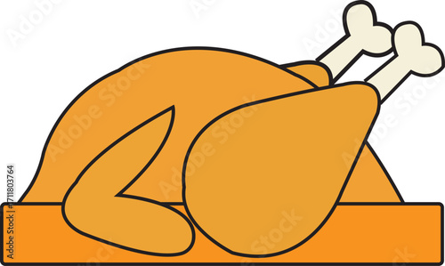 Roast turkey chicken illustration on plate isolated on white background