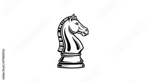 A black and white chess knight piece