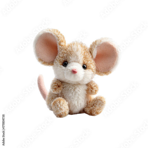 Adorable Beige and Tan Plush Mouse Toy