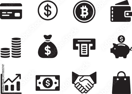 Money finance icons for business, banking, and investment