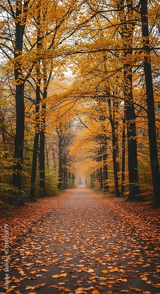 Fototapeta premium Autumnal Path Through Colorful Woods.