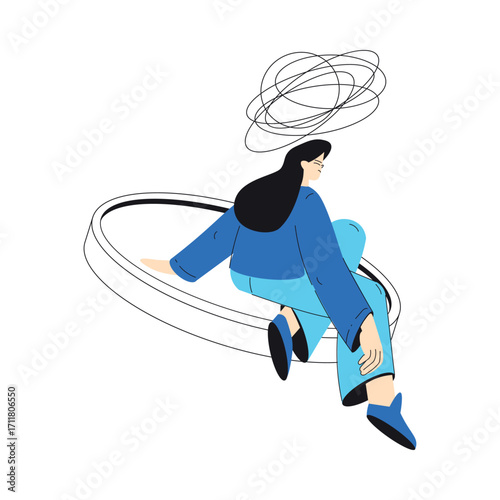 Mental Health with Woman Character with Psychological Disorder Vector Illustration