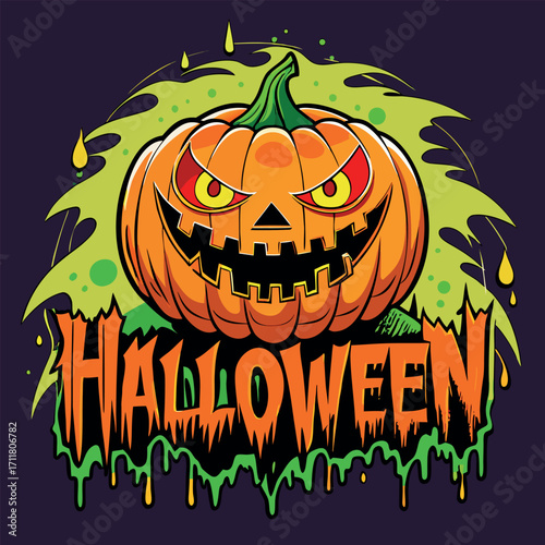 Vibrant halloween graphic with carved jackolantern