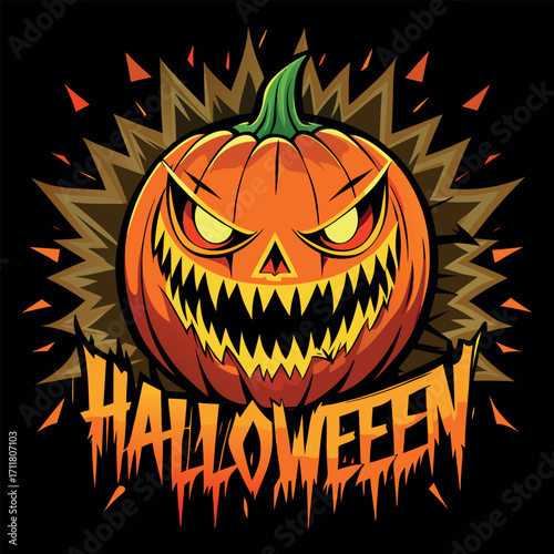 Vibrant halloween graphic with grinning character
