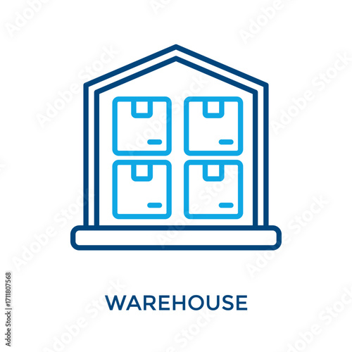 Warehouse Icon Outline Color Style. Vector Illustration For Graphic Design
