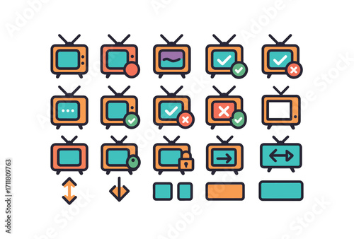colorful flat vector icons Channel (Basic) channel icon channel new channel old channel valid channel invalid channel active channel inactive channel add channel remove channel confirm.