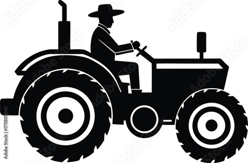 farmer driving tractor silhouette vector