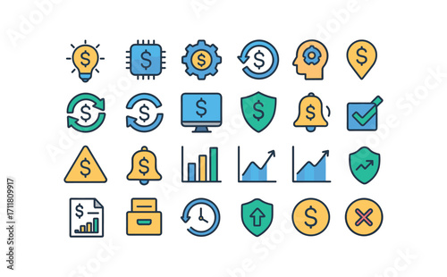 colorful flat vector icons Store Credit (Advanced) storecredit smart storecredit ai storecredit auto storecredit manual storecredit synced storecredit unsynced storecredit monitor.