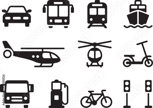 Modern transport icons set for business and travel needs
