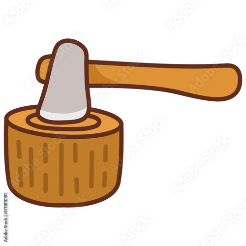 Axe with wood log vector illustration